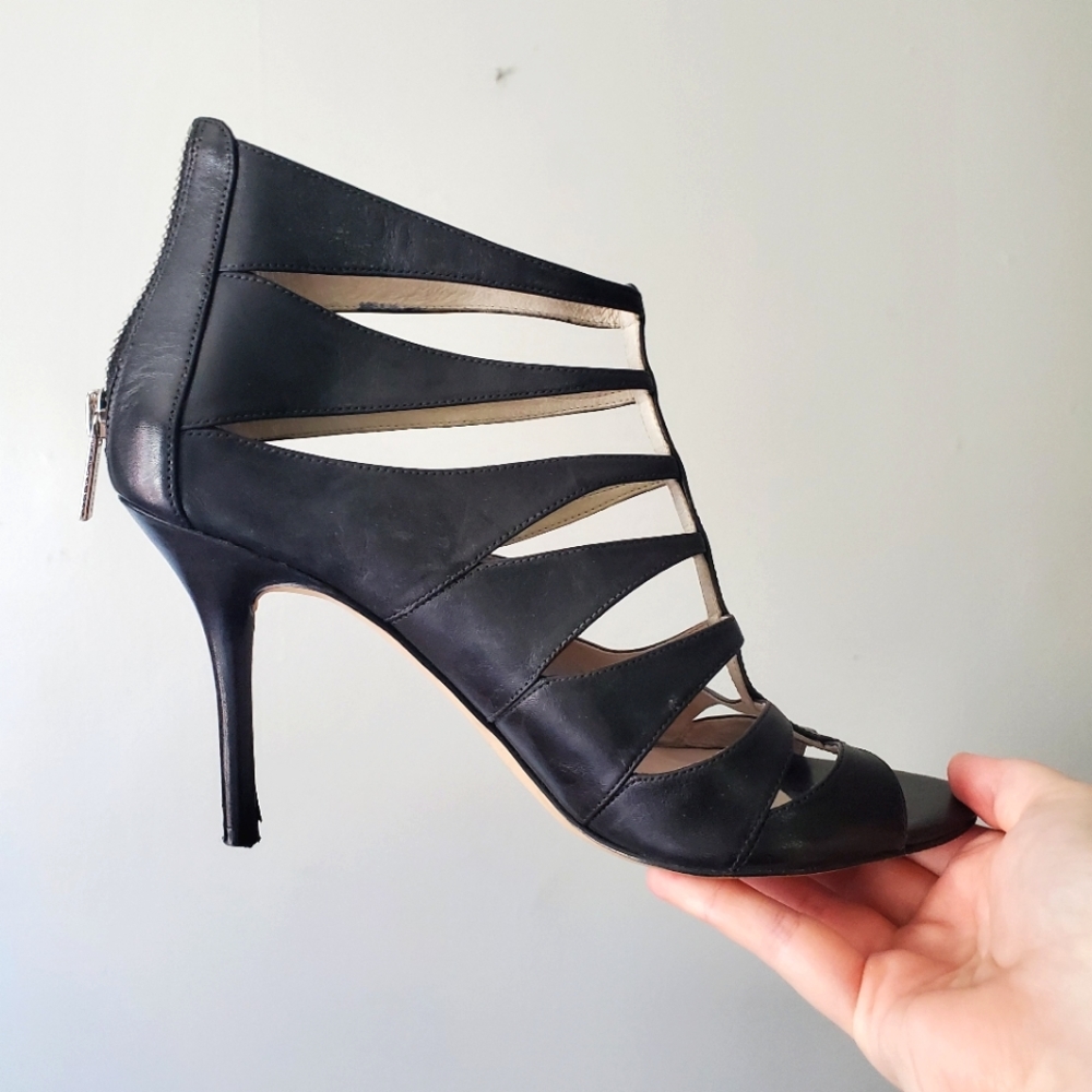 Michael Kors Genuine Leather Mavis Open Toe Gladiator Black Heel, Size 8.5 - Picture 1 of 7